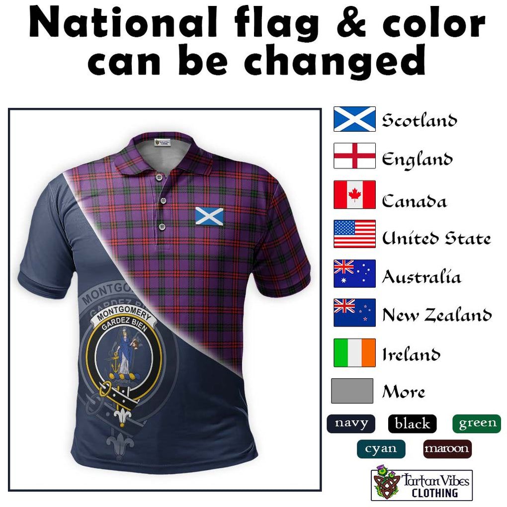 Montgomery Tartan Polo Shirt with Personalised National Flag and Family Crest Half Style - Tartanvibesclothing Shop