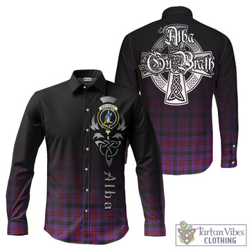 Montgomery Tartan Long Sleeve Button Up Featuring Alba Gu Brath Family Crest Celtic Inspired