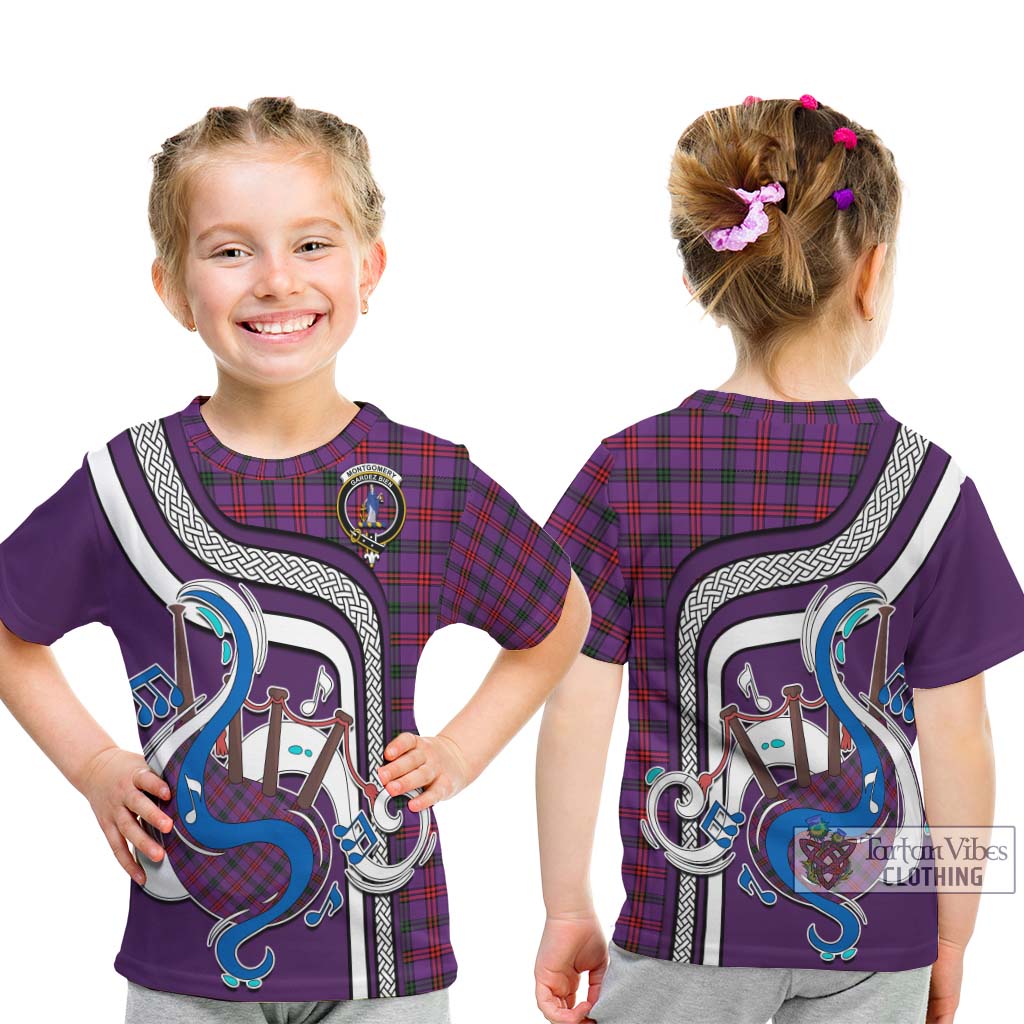 Tartan Vibes Clothing Montgomery Modern Tartan Kid T-Shirt with Epic Bagpipe Style