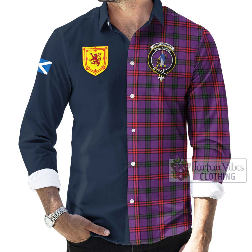 Tartan Vibes Clothing Montgomery Modern Tartan Long Sleeve Button Shirt with Scottish Lion Royal Arm Half Style