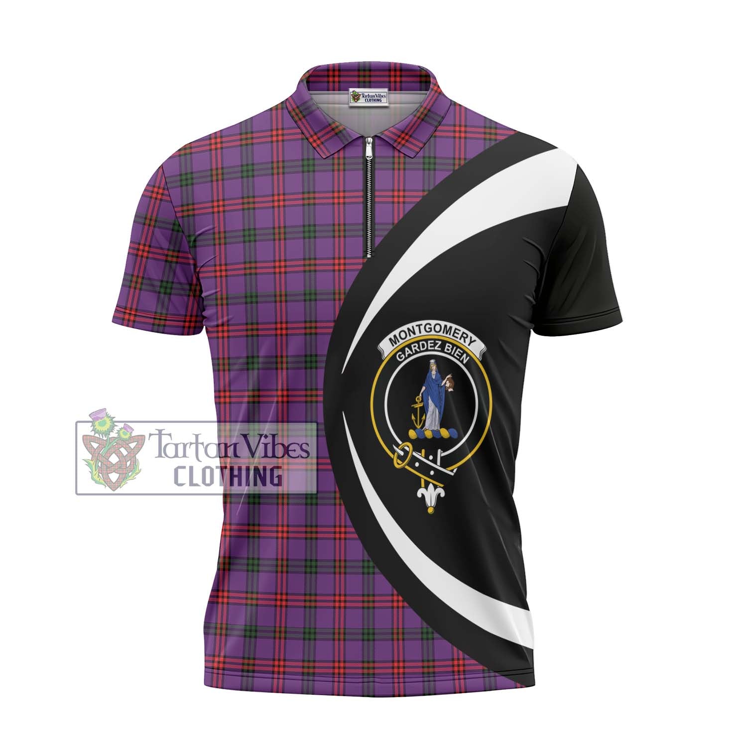 Tartan Vibes Clothing Montgomery Modern Tartan Zipper Polo Shirt with Family Crest Circle Style