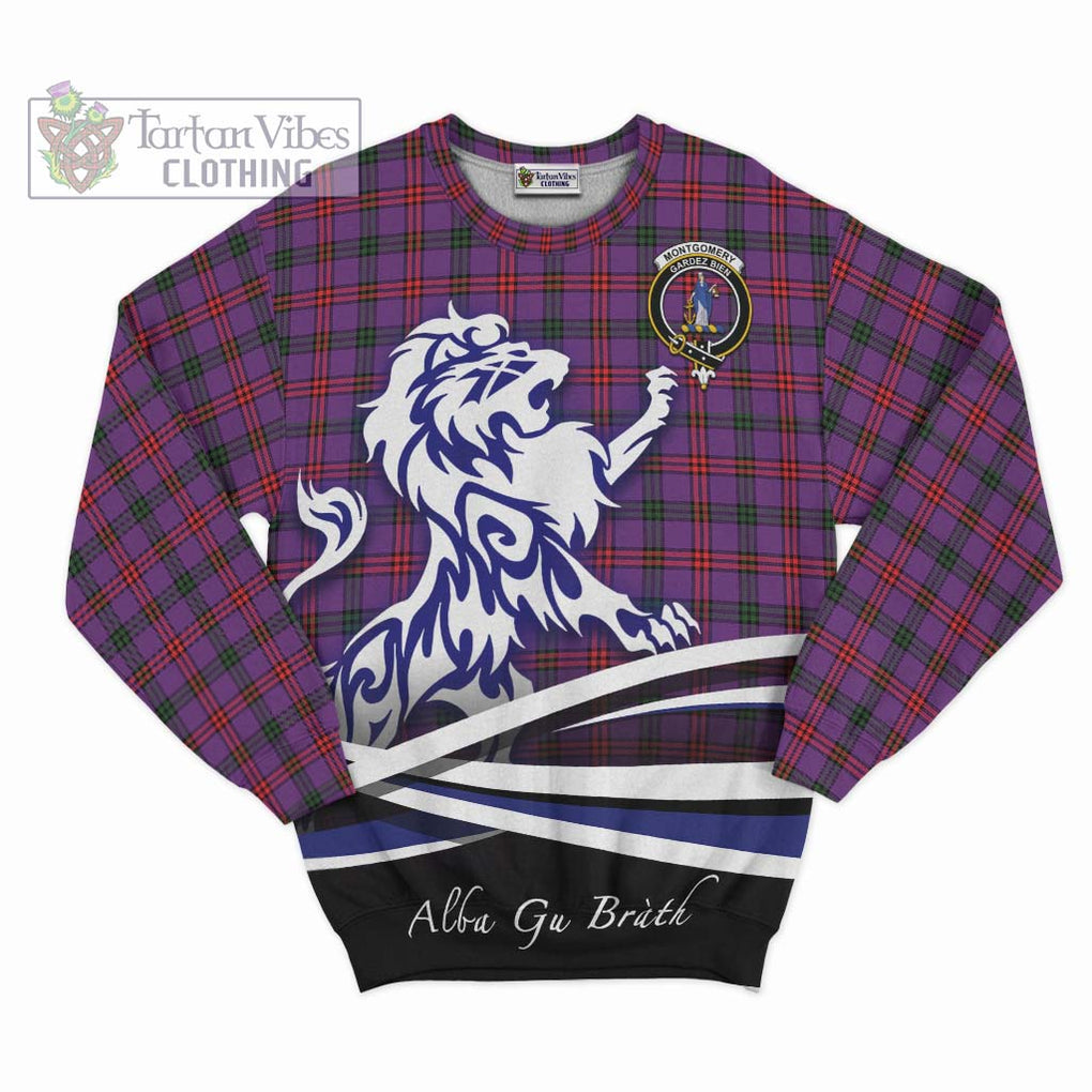 Montgomery Tartan Sweatshirt with Alba Gu Brath Regal Lion Emblem - Tartanvibesclothing Shop