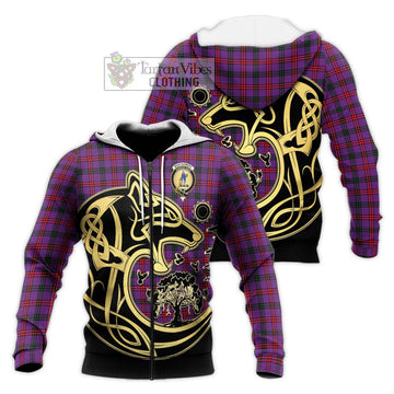 Montgomery Tartan Knitted Hoodie with Family Crest Celtic Wolf Style