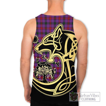 Montgomery Tartan Men's Tank Top with Family Crest Celtic Wolf Style