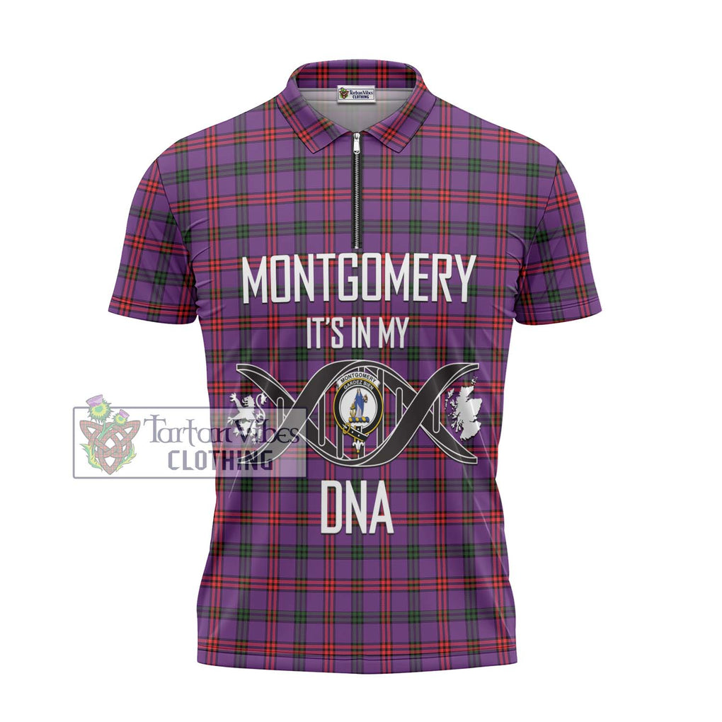 Montgomery Tartan Zipper Polo Shirt with Family Crest DNA In Me Style - Tartanvibesclothing Shop