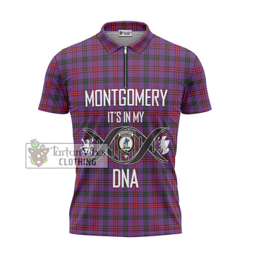 Montgomery Tartan Zipper Polo Shirt with Family Crest DNA In Me Style