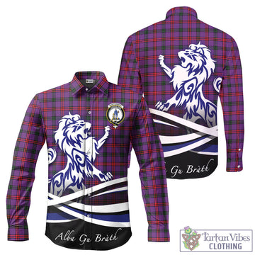 Montgomery Tartan Long Sleeve Button Up Shirt with Alba Gu Brath Regal Lion Emblem