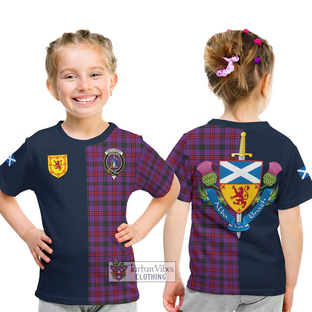 Tartan Vibes Clothing Montgomery Modern Tartan Kid T-Shirt with Scottish Lion Royal Arm Half Style