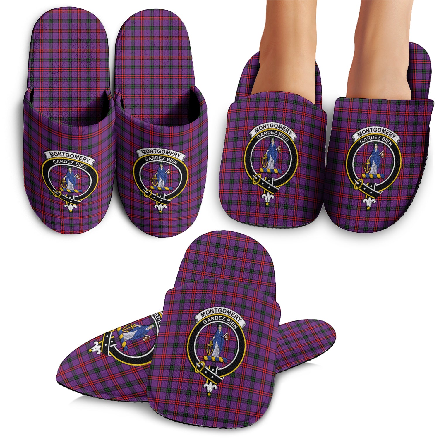 Montgomery Tartan Home Slippers with Family Crest - Tartan Vibes Clothing