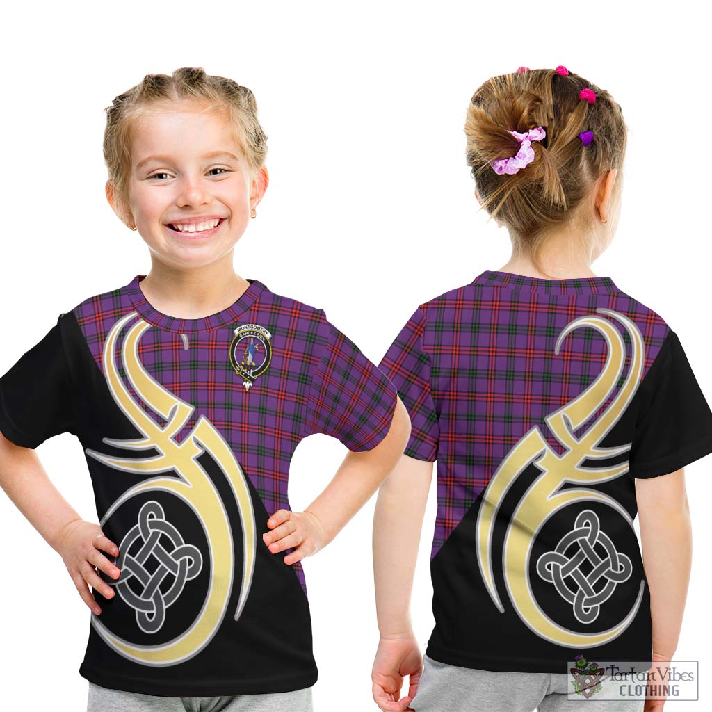 Montgomery Tartan Kid T-Shirt with Family Crest and Celtic Symbol Style - Tartan Vibes Clothing