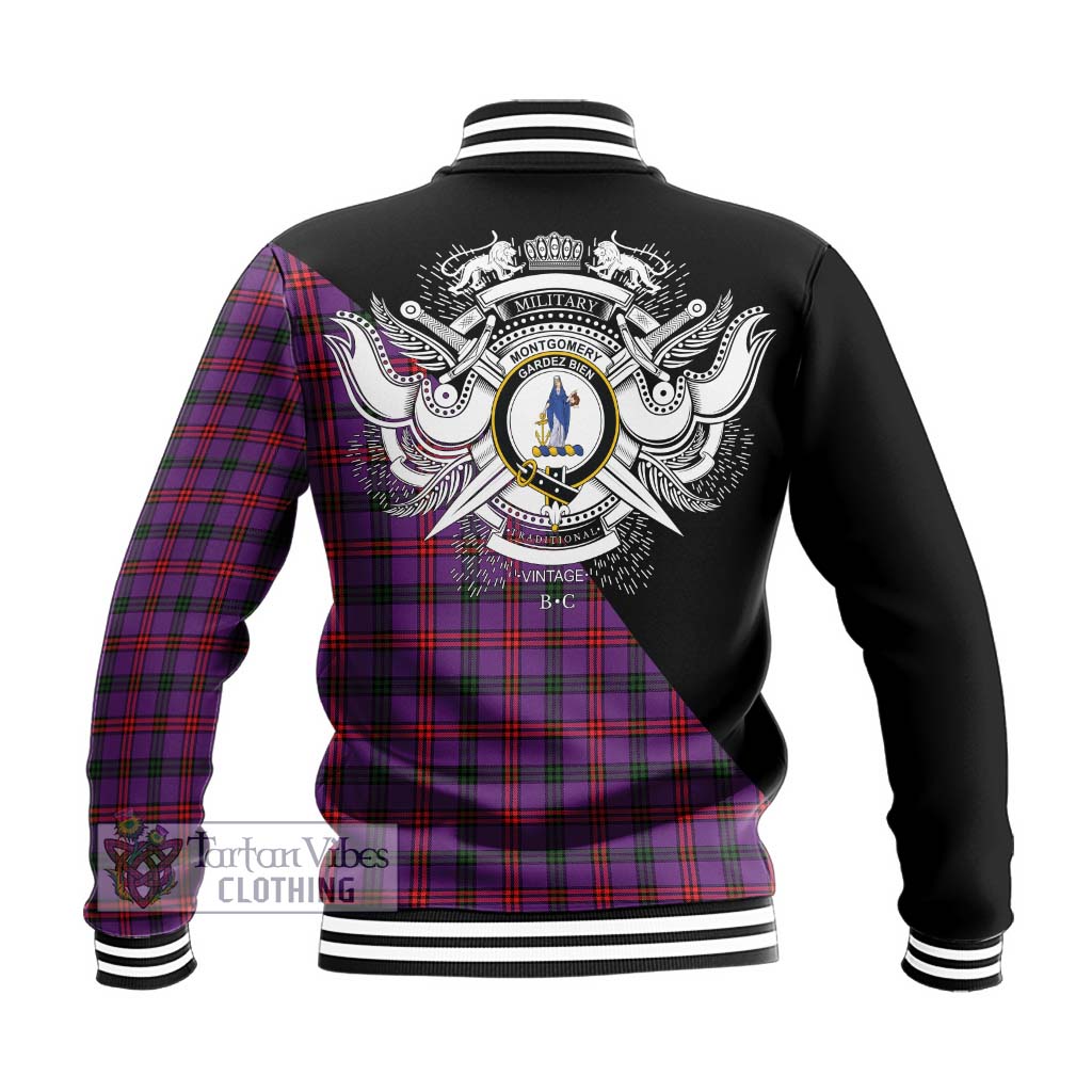 Tartan Vibes Clothing Montgomery Modern Tartan Baseball Jacket with Family Crest and Military Logo Style