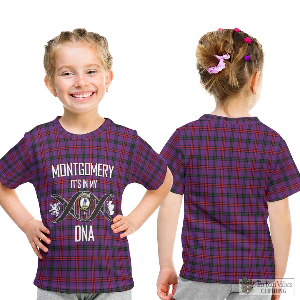 Montgomery Tartan Kid T-Shirt with Family Crest DNA In Me Style - Tartanvibesclothing Shop