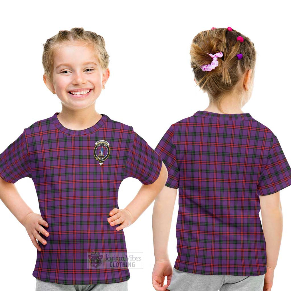 Montgomery Tartan Kid T-Shirt with Family Crest - Tartanvibesclothing Shop