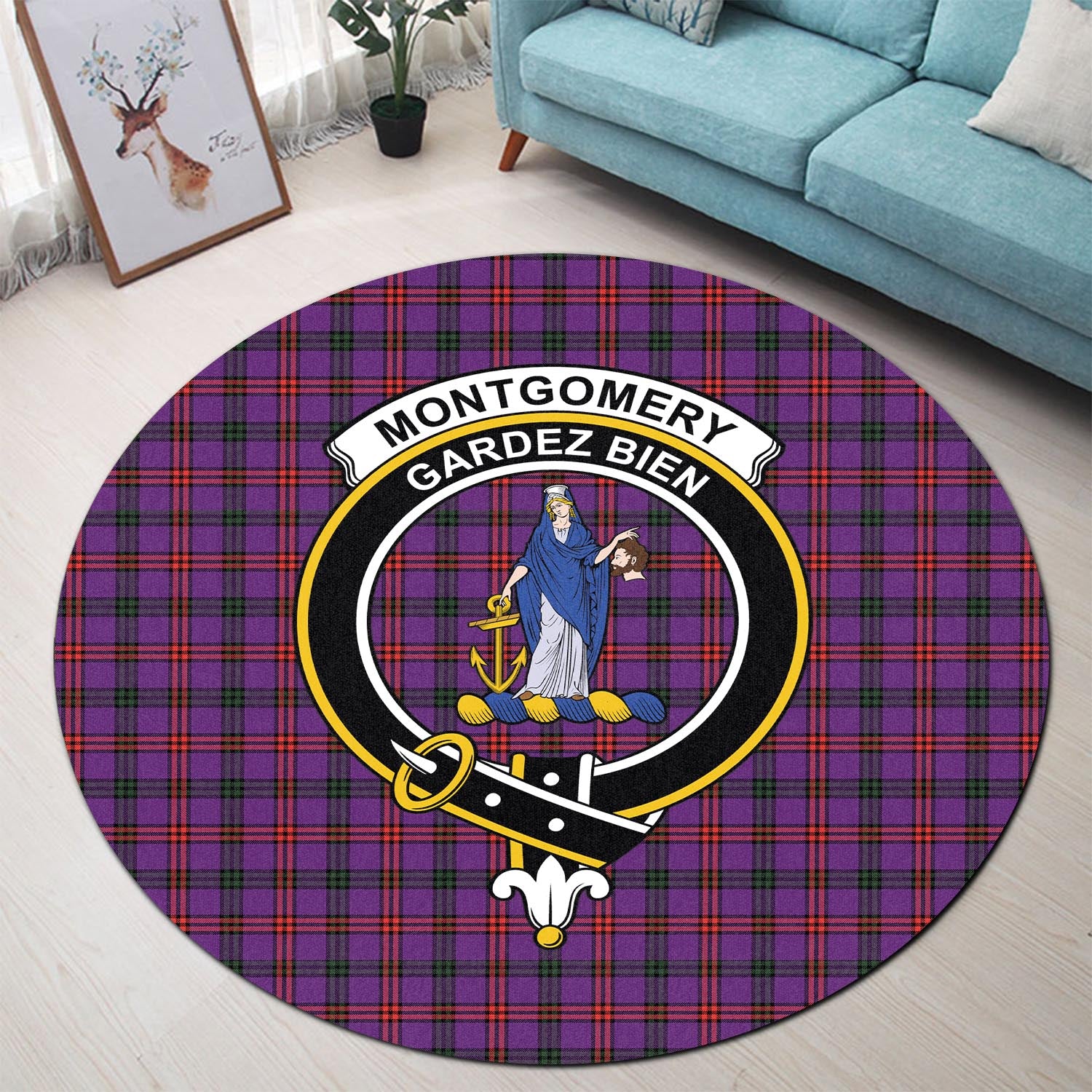 montgomery-modern-tartan-round-rug-with-family-crest