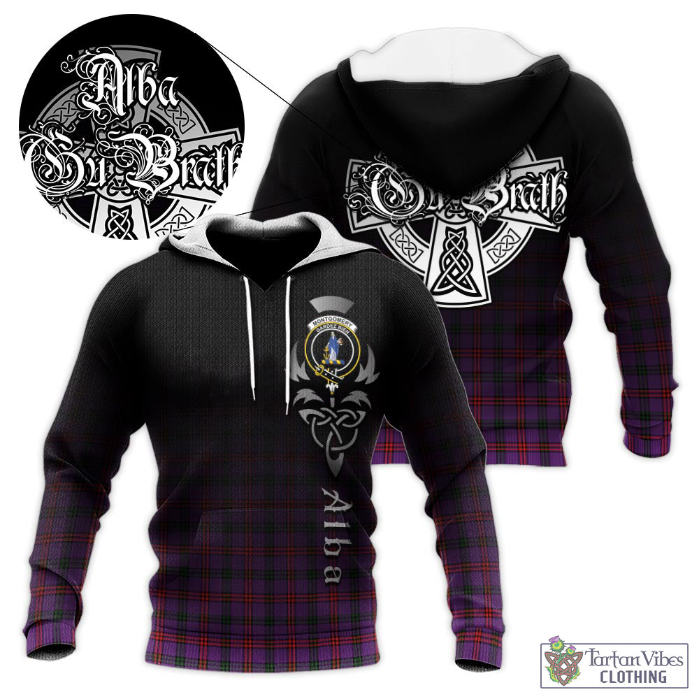 Tartan Vibes Clothing Montgomery Modern Tartan Knitted Hoodie Featuring Alba Gu Brath Family Crest Celtic Inspired