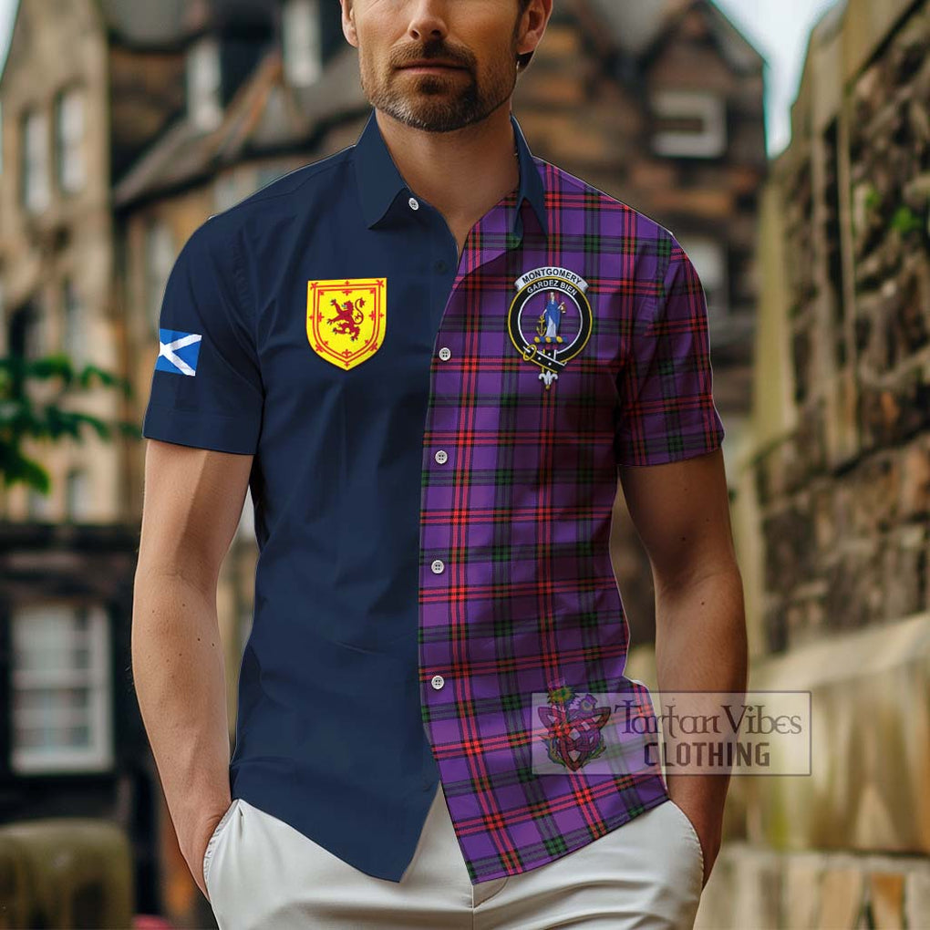 Tartan Vibes Clothing Montgomery Modern Tartan Short Sleeve Button Shirt with Scottish Lion Royal Arm Half Style