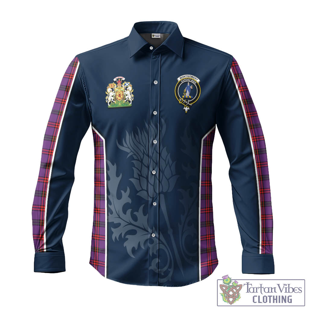 Tartan Vibes Clothing Montgomery Modern Tartan Long Sleeve Button Up Shirt with Family Crest and Scottish Thistle Vibes Sport Style