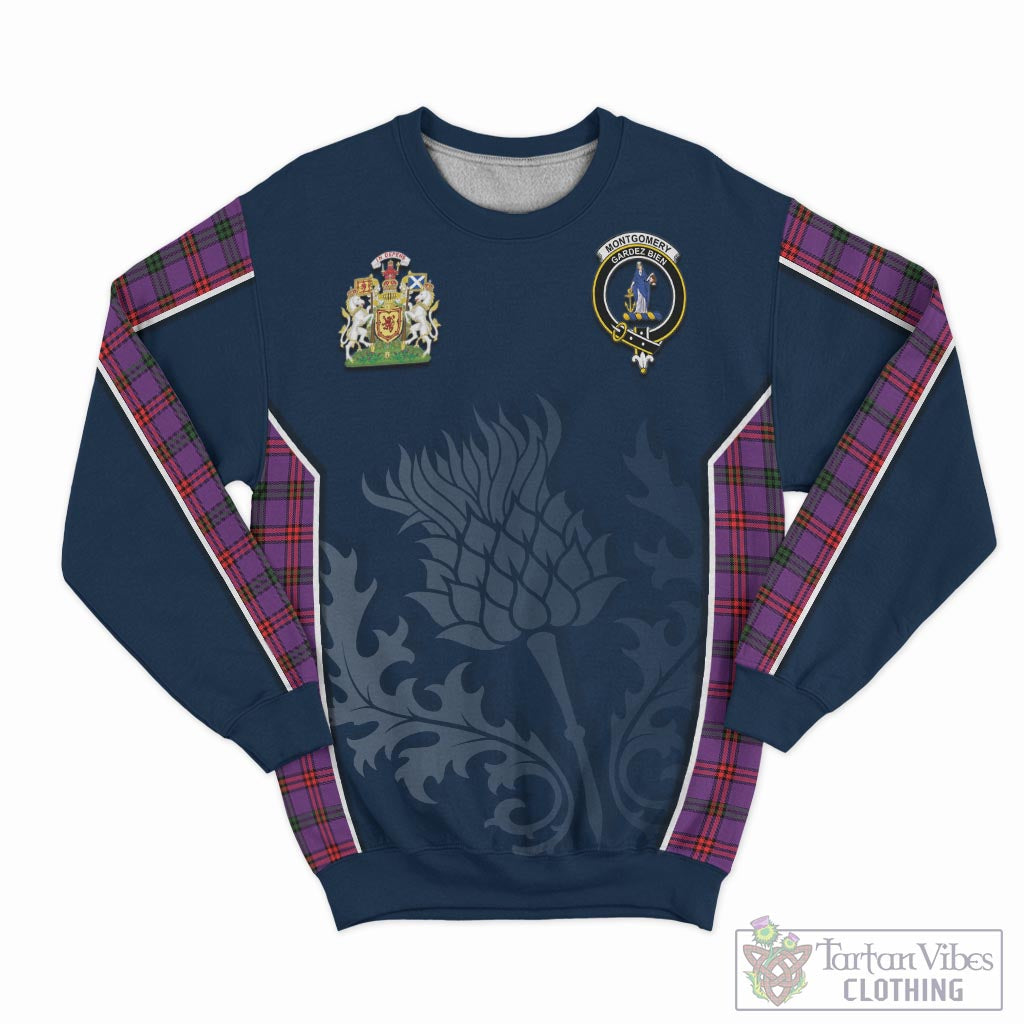 Tartan Vibes Clothing Montgomery Modern Tartan Sweatshirt with Family Crest and Scottish Thistle Vibes Sport Style