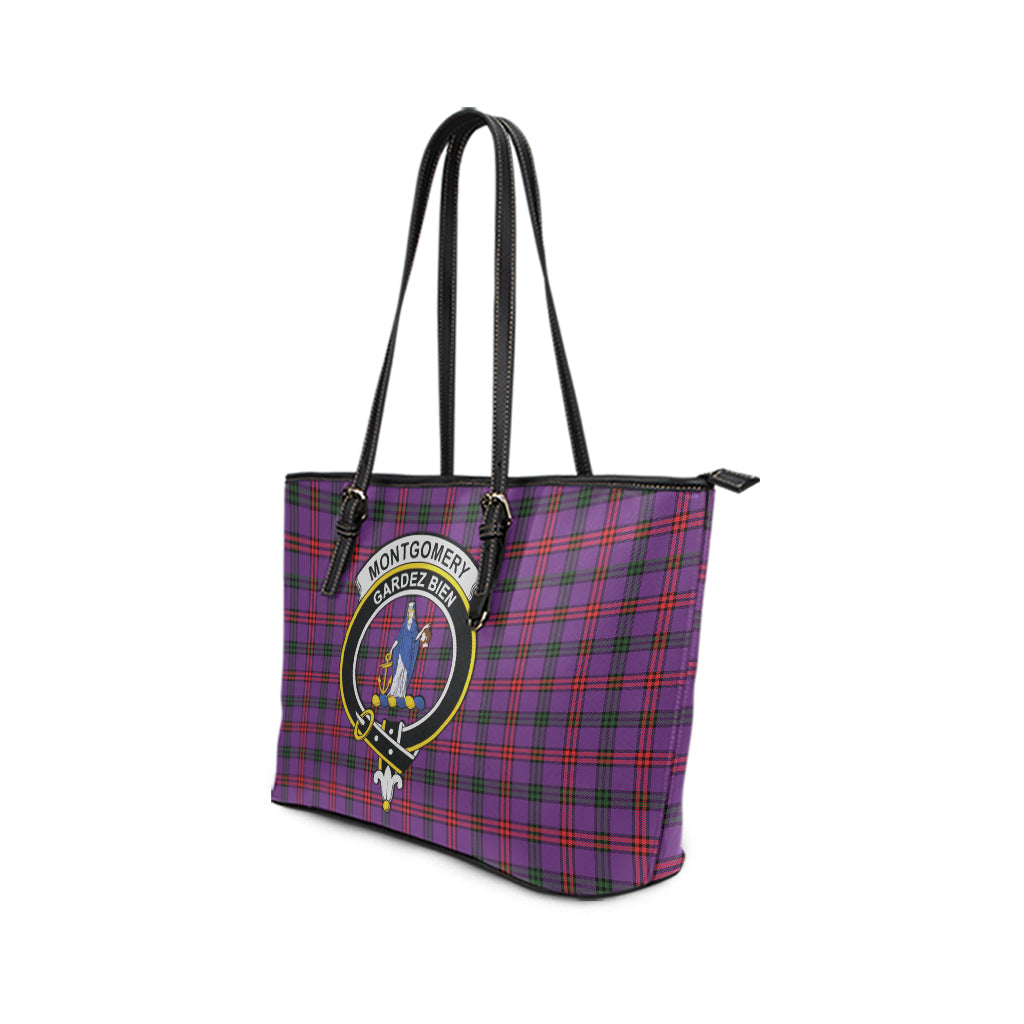 Montgomery Tartan Leather Tote Bag with Family Crest - Tartan Vibes Clothing