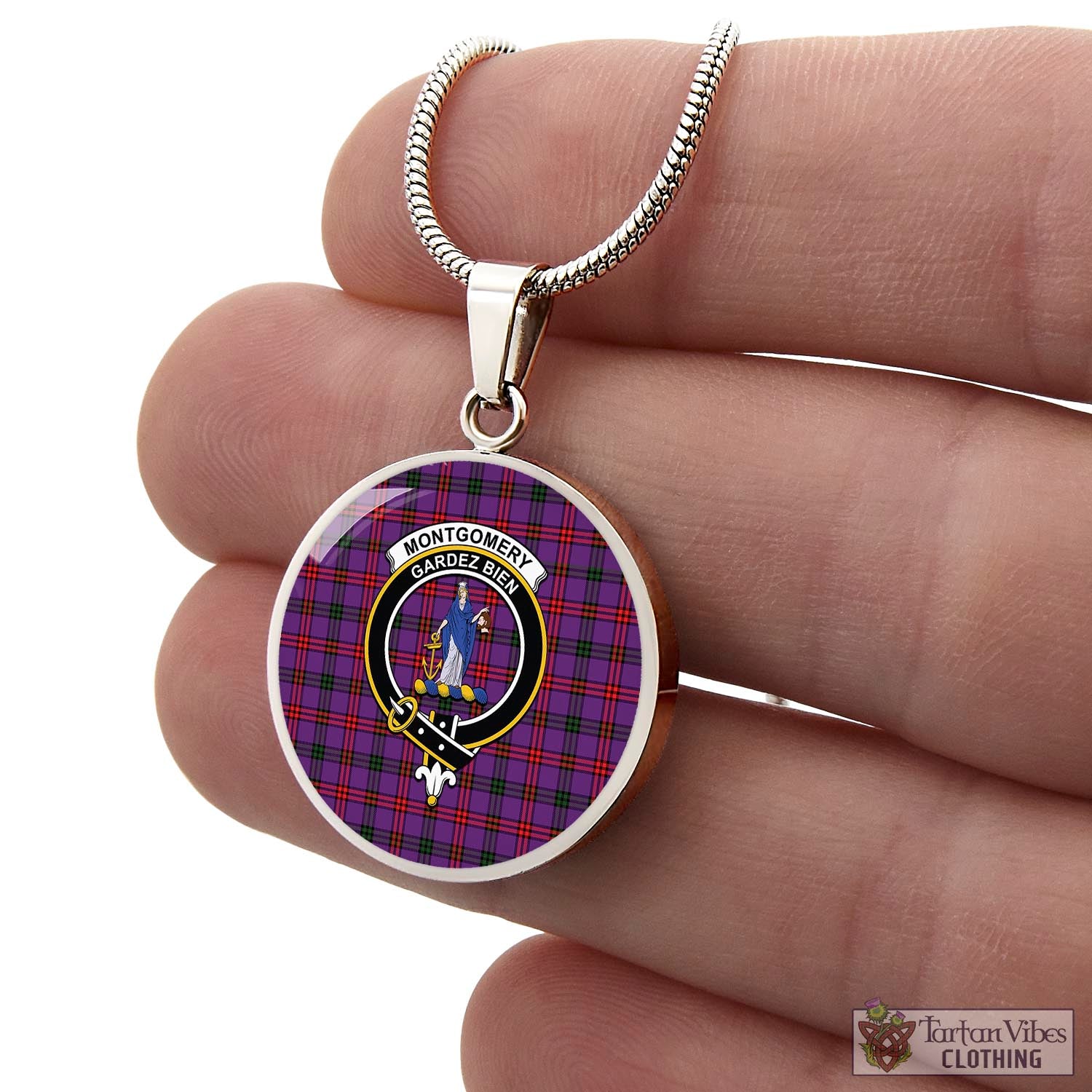 Tartan Vibes Clothing Montgomery Modern Tartan Circle Necklace with Family Crest