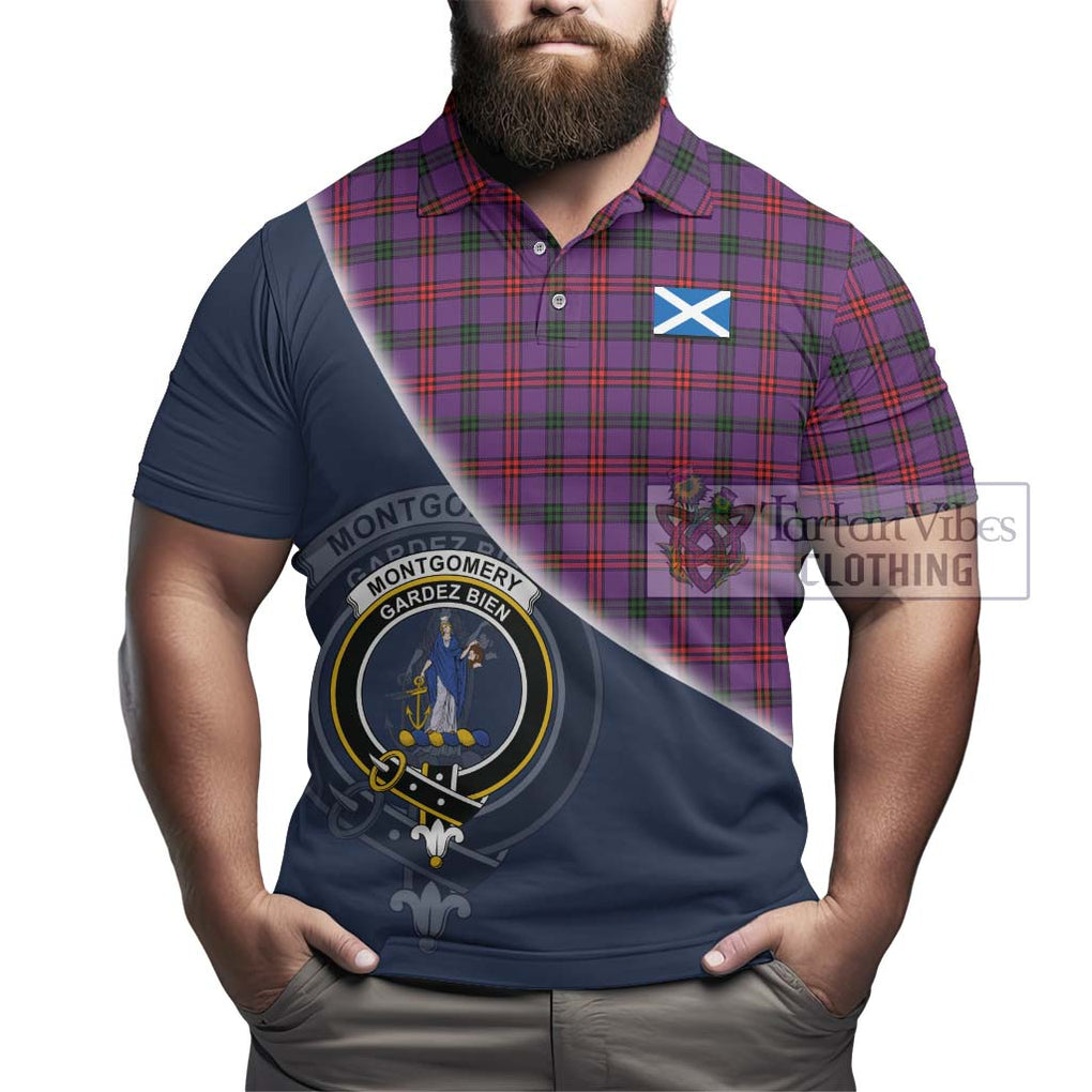 Montgomery Tartan Polo Shirt with Personalised National Flag and Family Crest Half Style - Tartanvibesclothing Shop