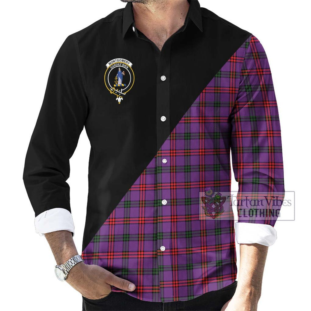 Montgomery Tartan Long Sleeve Button Shirt with Family Crest and Military Logo Style - Tartanvibesclothing Shop