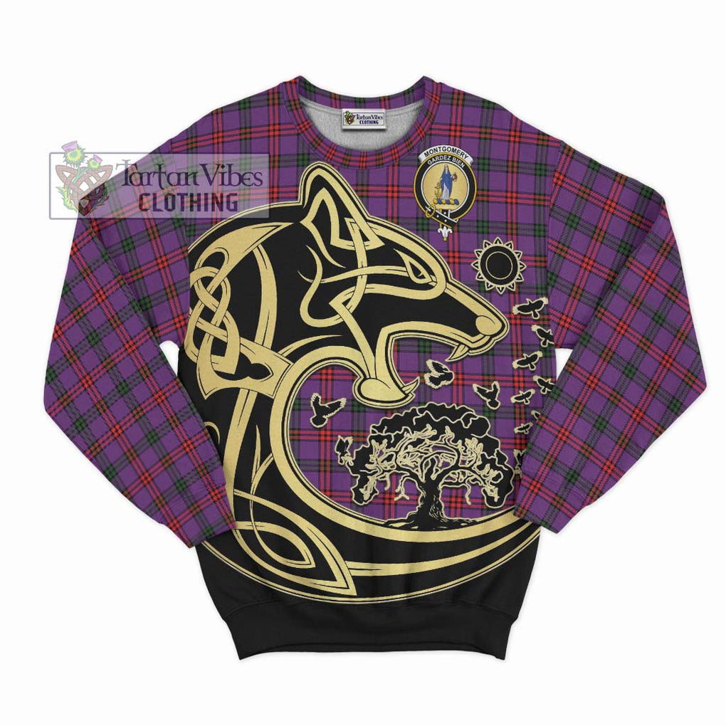 Montgomery Tartan Sweatshirt with Family Crest Celtic Wolf Style - Tartan Vibes Clothing