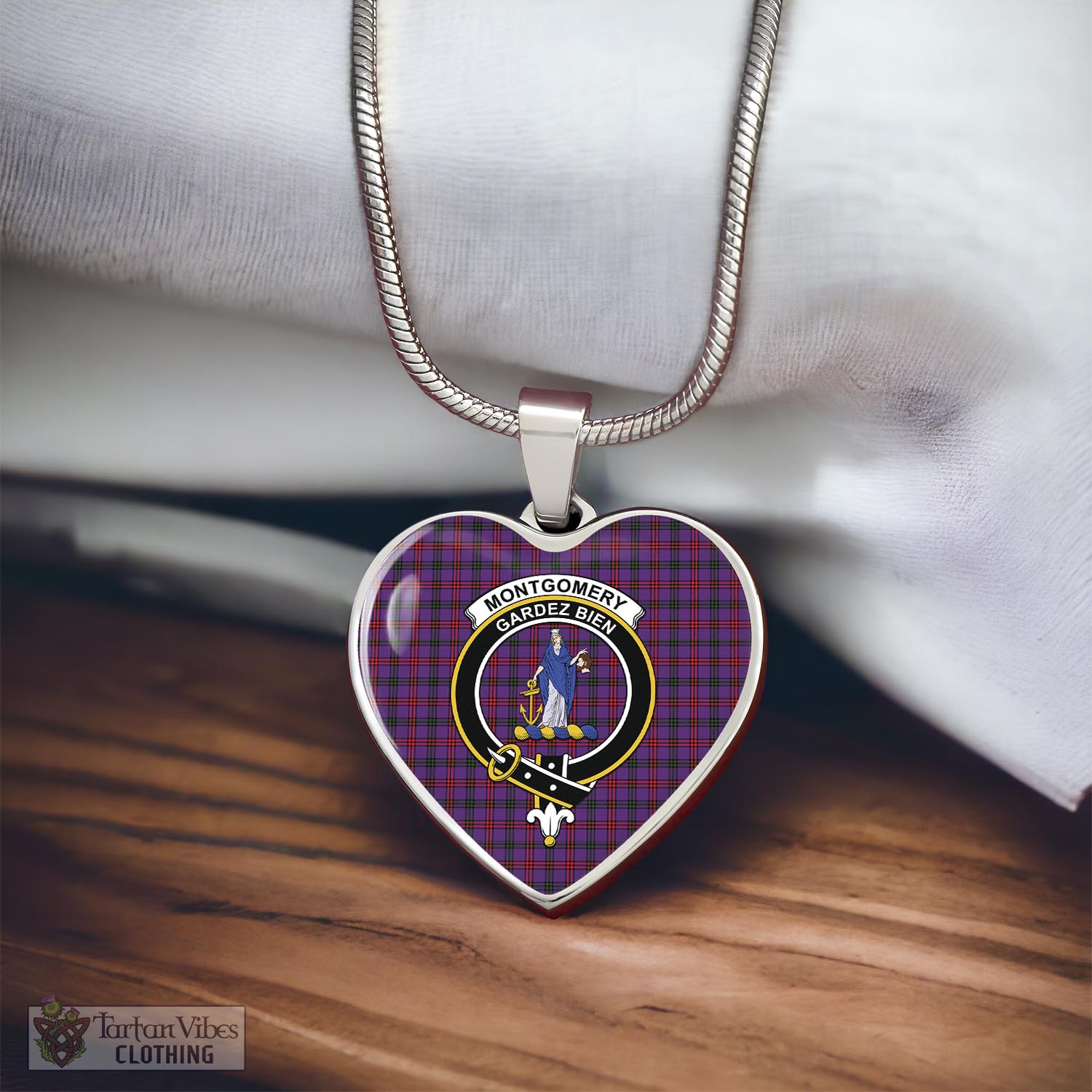 Tartan Vibes Clothing Montgomery Modern Tartan Heart Necklace with Family Crest