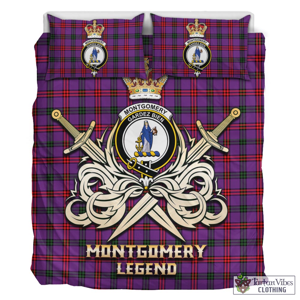 Tartan Vibes Clothing Montgomery Modern Tartan Bedding Set with Clan Crest and the Golden Sword of Courageous Legacy