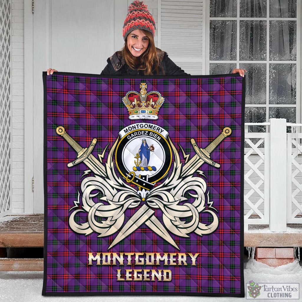 Tartan Vibes Clothing Montgomery Modern Tartan Quilt with Clan Crest and the Golden Sword of Courageous Legacy