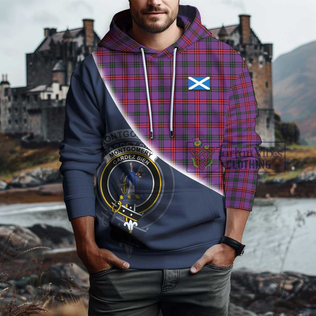 Montgomery Tartan Hoodie with Personalised National Flag and Family Crest Half Style - Tartanvibesclothing Shop