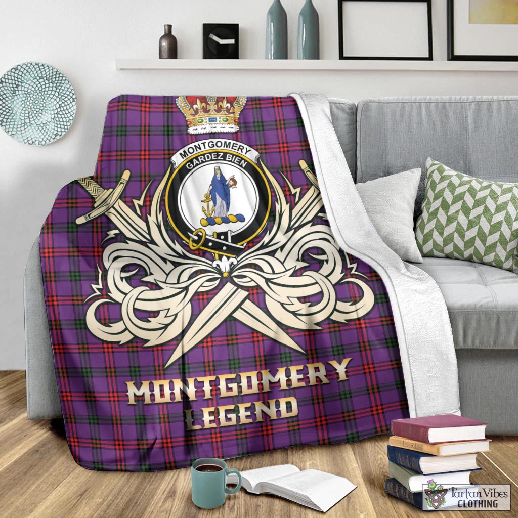 Tartan Vibes Clothing Montgomery Modern Tartan Blanket with Clan Crest and the Golden Sword of Courageous Legacy