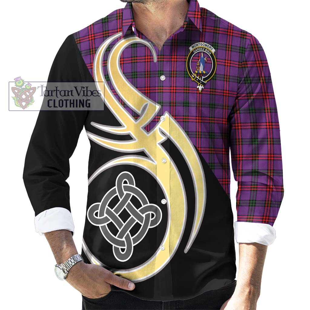 Montgomery Tartan Long Sleeve Button Shirt with Family Crest and Celtic Symbol Style - Tartan Vibes Clothing