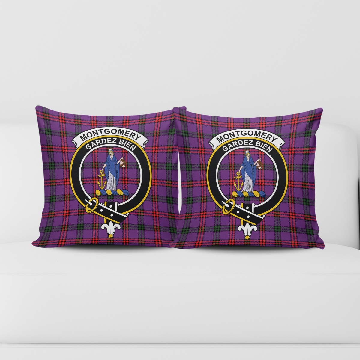 Montgomery Modern Tartan Pillow Cover with Family Crest - Tartanvibesclothing