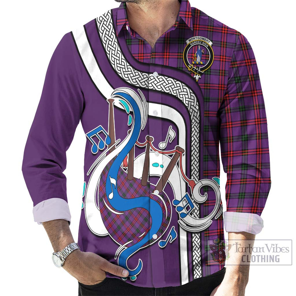 Montgomery Tartan Long Sleeve Button Shirt with Epic Bagpipe Style - Tartanvibesclothing Shop