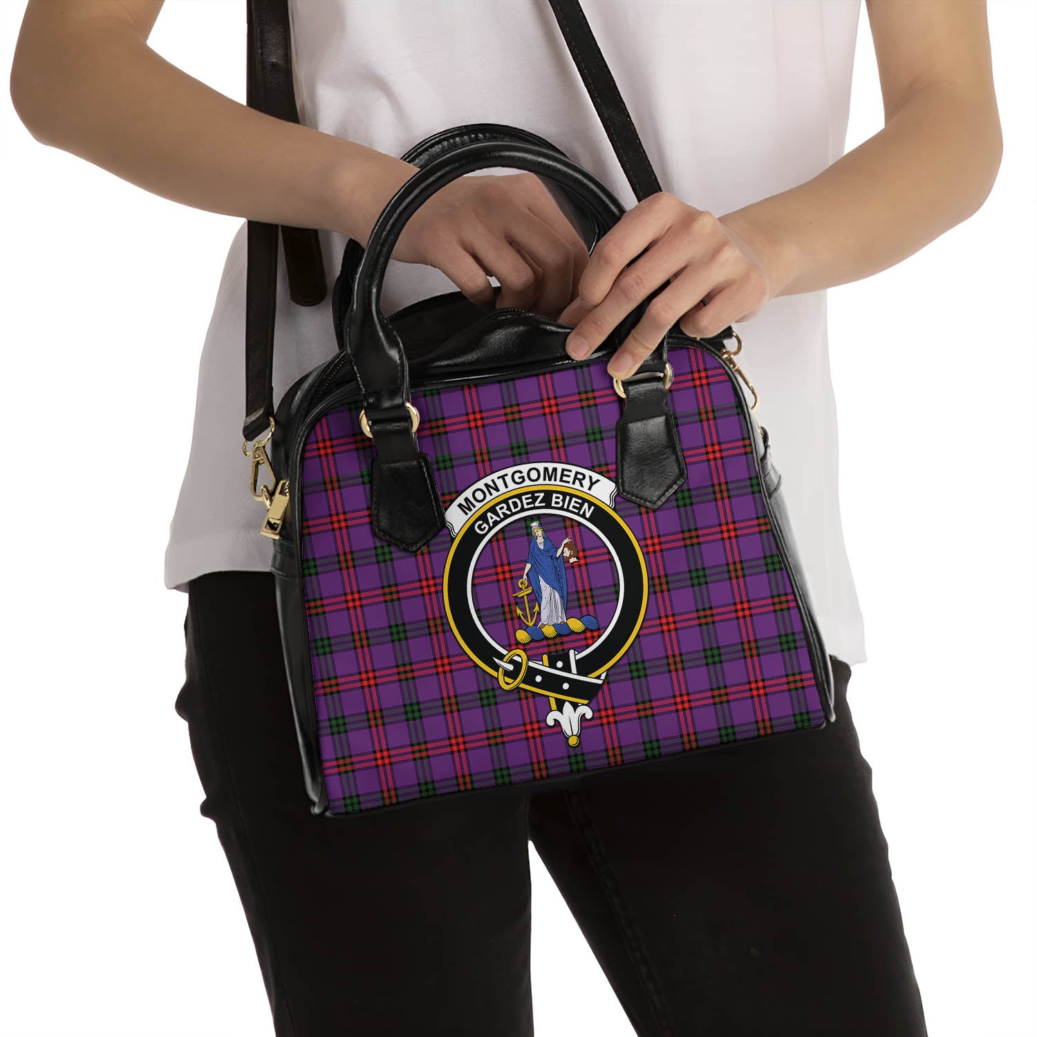 Montgomery Modern Tartan Shoulder Handbags with Family Crest - Tartanvibesclothing