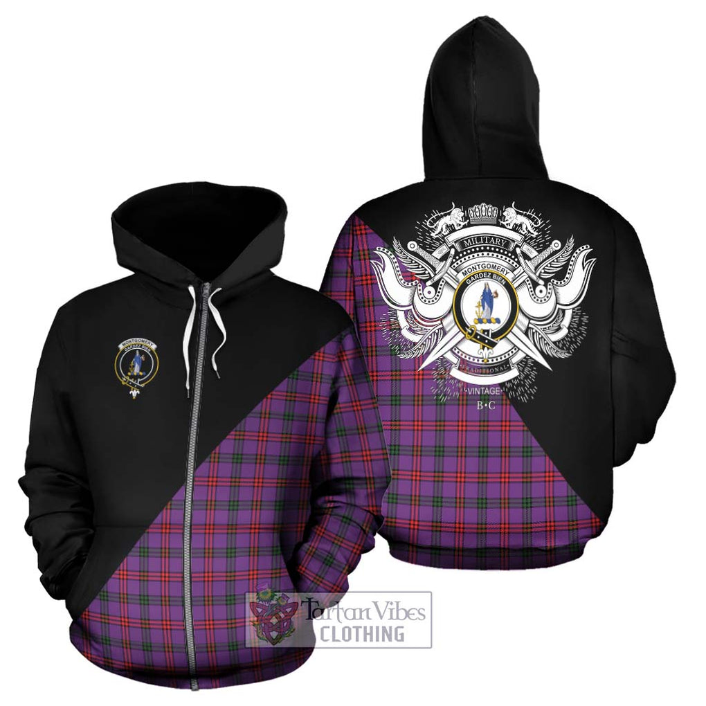 Montgomery Tartan Hoodie with Family Crest and Military Logo Style - Tartanvibesclothing Shop