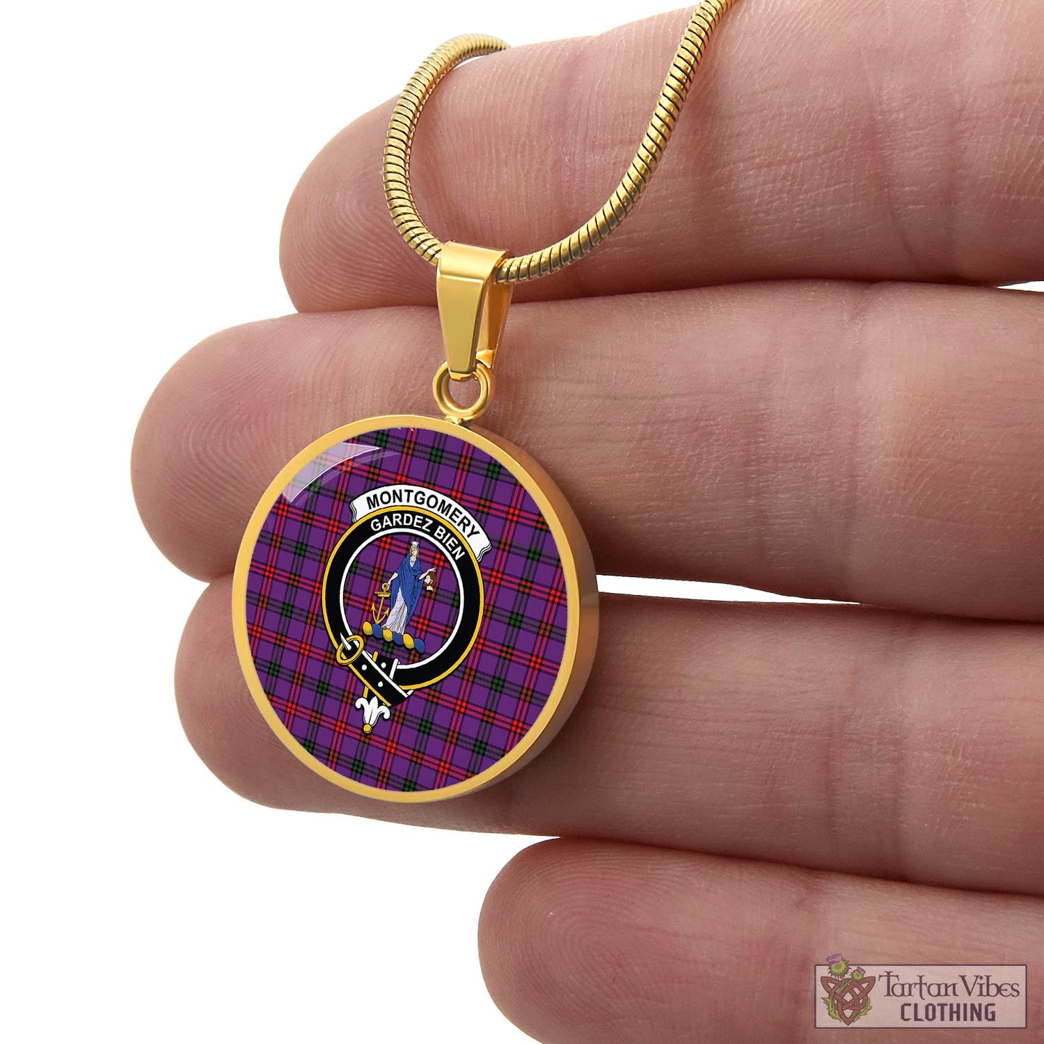 Tartan Vibes Clothing Montgomery Modern Tartan Circle Necklace with Family Crest