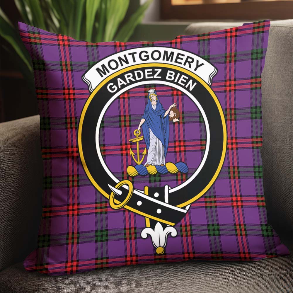 Montgomery Modern Tartan Pillow Cover with Family Crest - Tartanvibesclothing