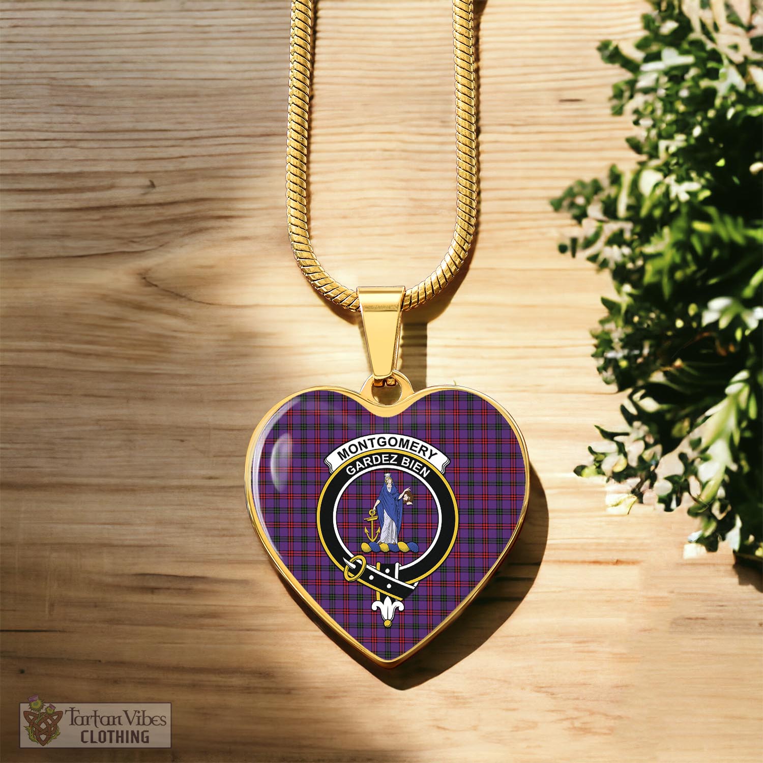 Tartan Vibes Clothing Montgomery Modern Tartan Heart Necklace with Family Crest