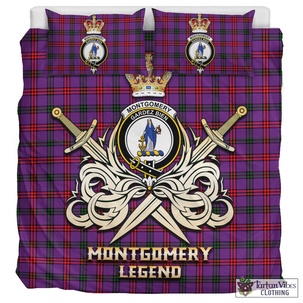 Tartan Vibes Clothing Montgomery Modern Tartan Bedding Set with Clan Crest and the Golden Sword of Courageous Legacy