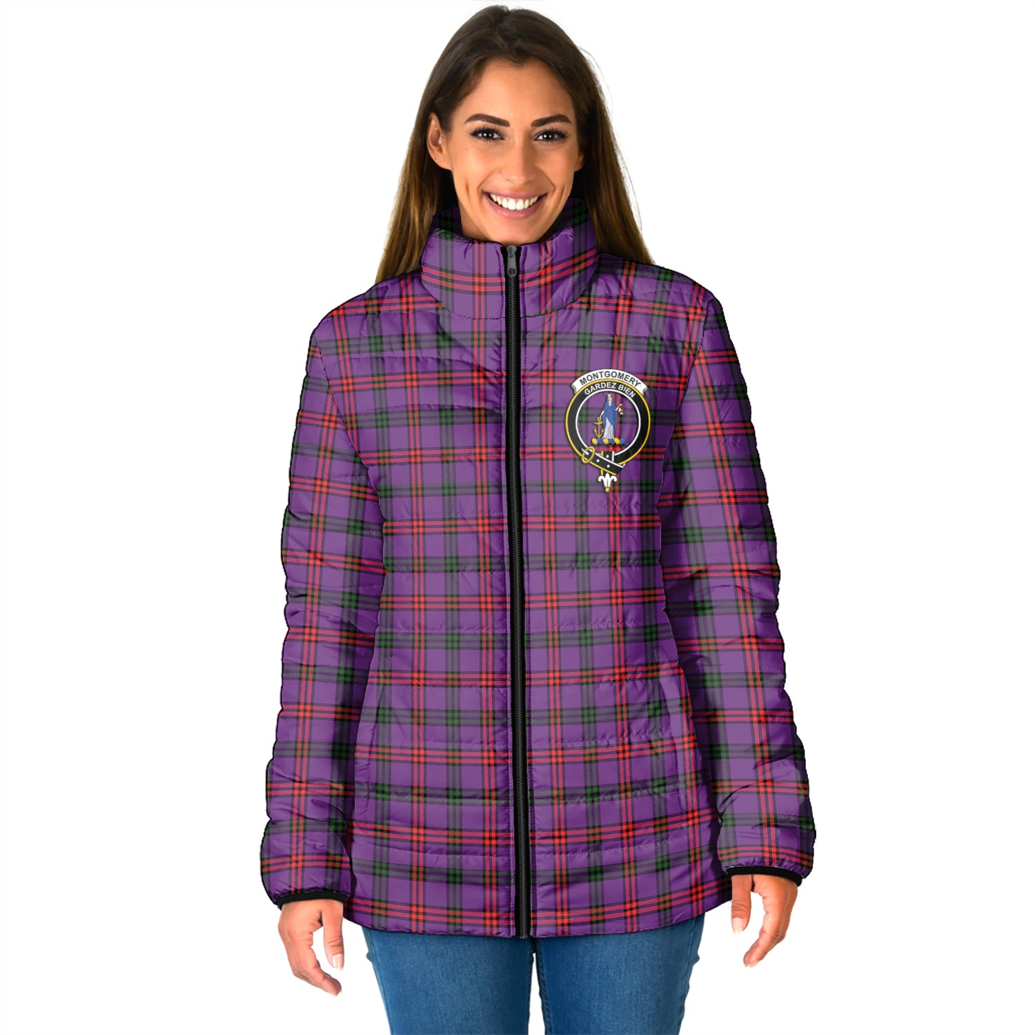 Montgomery Tartan Padded Jacket with Family Crest - Tartan Vibes Clothing