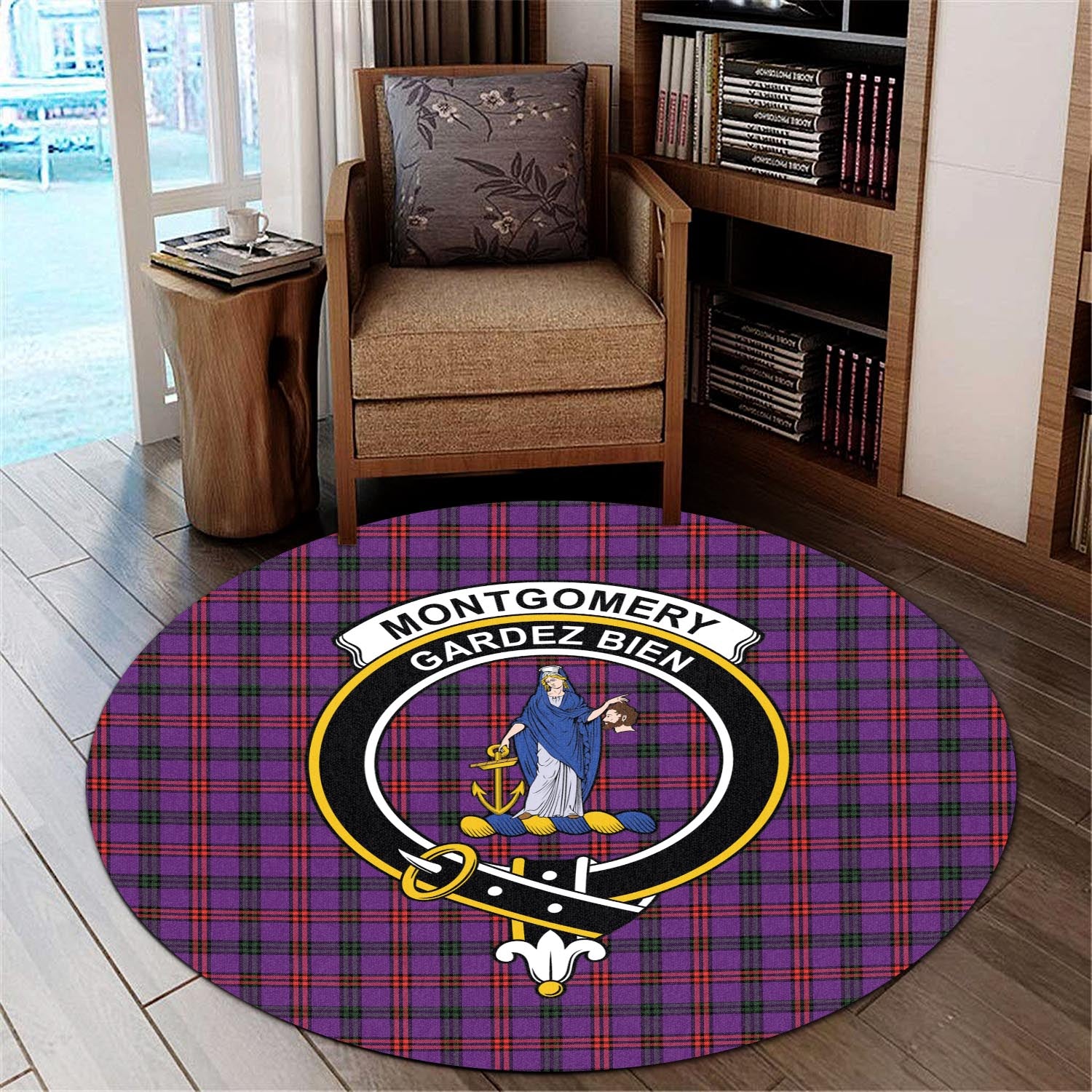 montgomery-modern-tartan-round-rug-with-family-crest