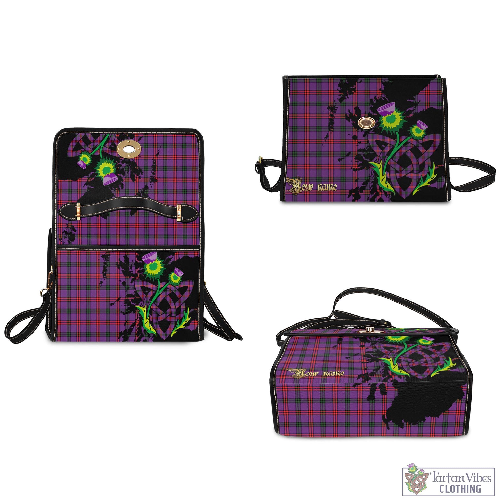 Tartan Vibes Clothing Montgomery Modern Tartan Waterproof Canvas Bag with Scotland Map and Thistle Celtic Accents