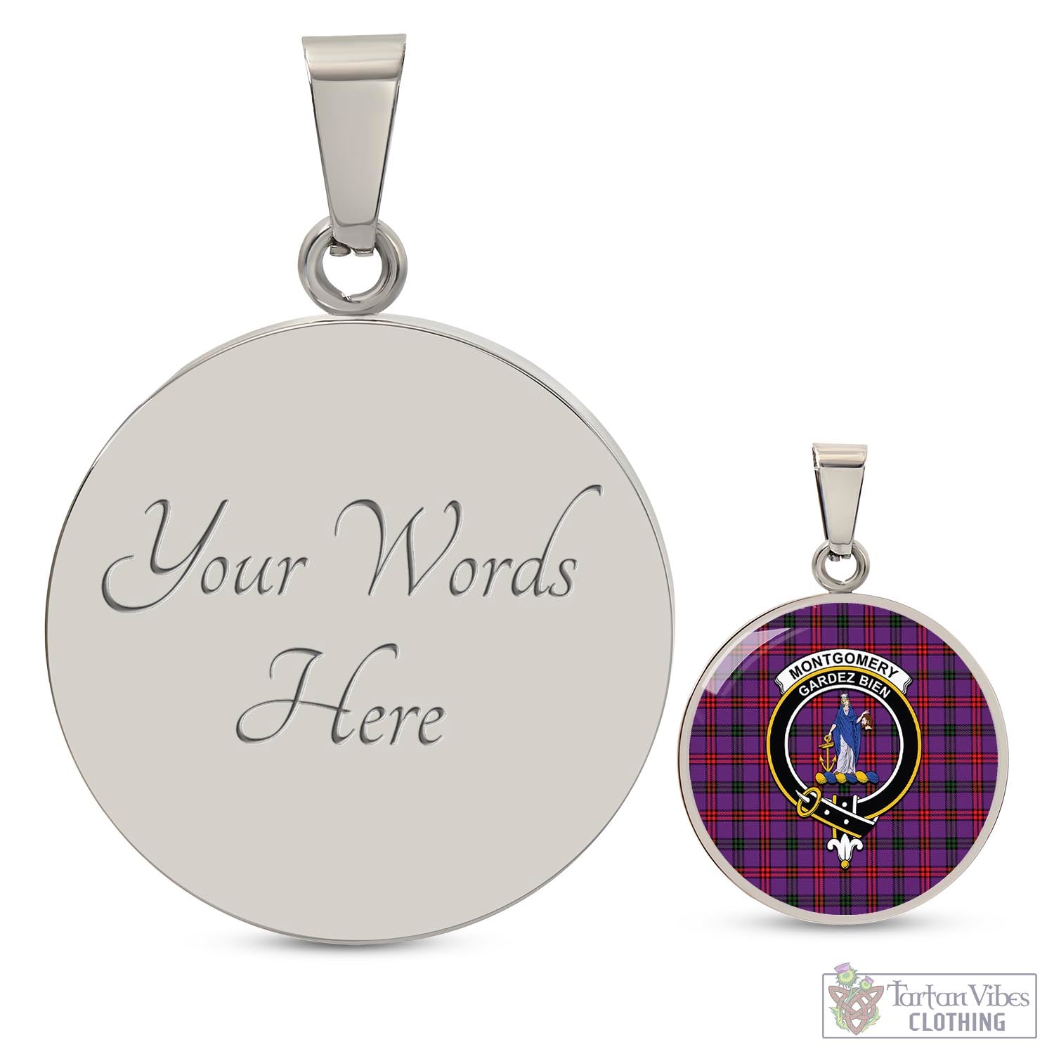 Tartan Vibes Clothing Montgomery Modern Tartan Circle Necklace with Family Crest