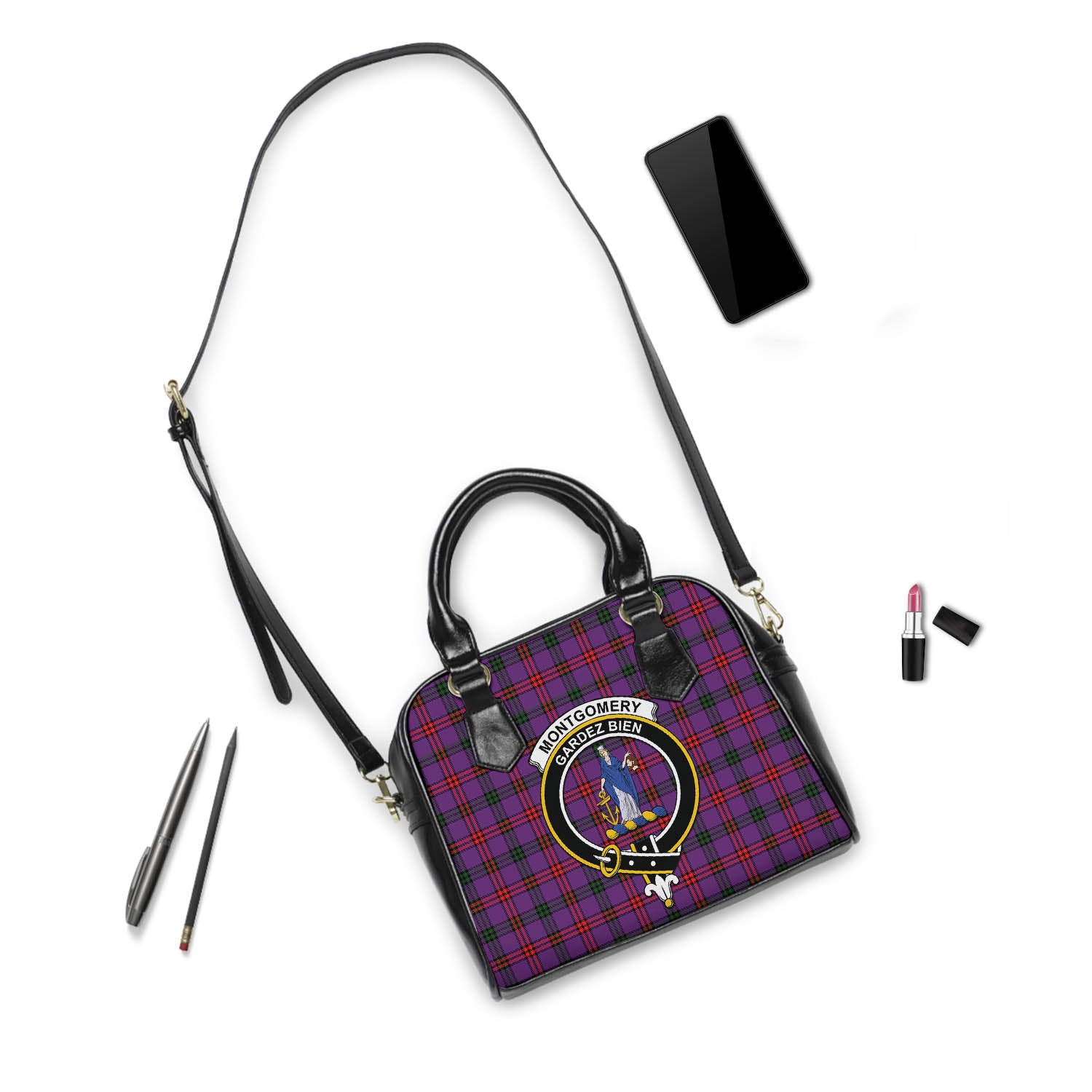 Montgomery Modern Tartan Shoulder Handbags with Family Crest - Tartanvibesclothing