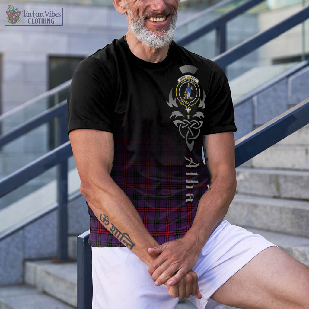 Tartan Vibes Clothing Montgomery Modern Tartan T-Shirt Featuring Alba Gu Brath Family Crest Celtic Inspired