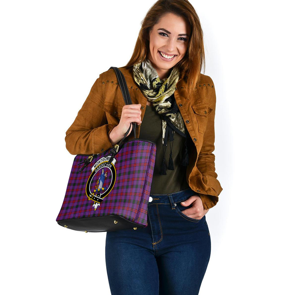 Montgomery Tartan Leather Tote Bag with Family Crest - Tartan Vibes Clothing