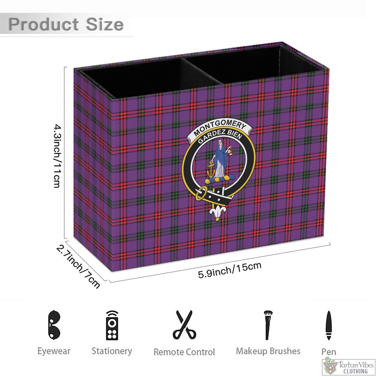 Tartan Vibes Clothing Montgomery Modern Tartan Pen Holder with Family Crest