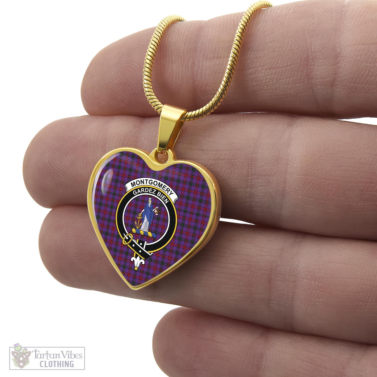 Tartan Vibes Clothing Montgomery Modern Tartan Heart Necklace with Family Crest